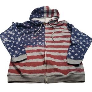 Tipsy American Flag Zip Up Hoodie Mens Large Red White Blue Distressed USA Made